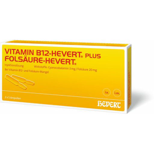 VITAMIN B12 PLUS Fols&auml;ure Hevert a 2 ml Ampullen